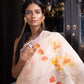 Pink Pastel Floral Handpainted in Red and Orange-Organza Hand-painted Sari-043