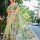 Lemon Yellow All Over Floral And Birds Jamdani Silk Saree(Pre-Order)-028 - indeloom