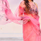 Dark Pink Florals on Organza Hand-painted Saree-009 - indeloom