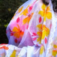 Yellow and Pink Florals On Ivory White-Organza Hand-painted Saree-014