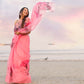 Dark Pink Florals on Organza Hand-painted Saree-009 - indeloom