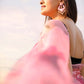 Dark Pink Florals on Organza Hand-painted Saree-009 - indeloom