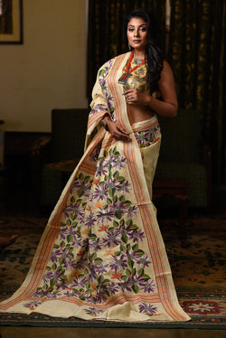 Kantha Stitched Saree - Sepia