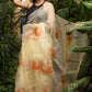 The Sketched Floral Poppy Organza Hand-painted Saree-063