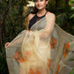 The Sketched Floral Poppy Organza Hand-painted Saree-063