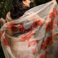 Garden of Poppy Flowers on Peach Organza Hand-painted Sari-062 - indeloom