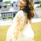 The Orange Floral Garden on Ivory White-Organza Hand-painted Saree-011