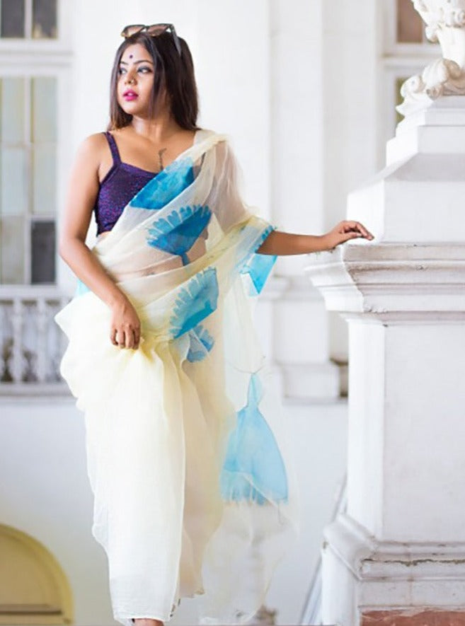 The Ballerina Tutu's-Organza Hand-painted Sari
