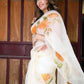 The Orange Floral Garden on Ivory White-Organza Hand-painted Saree-011