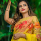 Saffron Yellow Multi Color Floral-Organza Hand-painted Sari-040