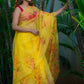 Saffron Yellow Multi Color Floral-Organza Hand-painted Sari-040
