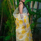 Cream Fruity Yellow Floral-Organza Hand-painted Saree-020 - indeloom