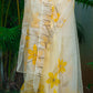 Cream Fruity Yellow Floral-Organza Hand-painted Saree-020 - indeloom