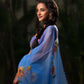 Blueberry Sunflower Floral Garden-Organza Hand-painted Saree-019 - indeloom