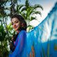 Blueberry Sunflower Floral Garden-Organza Hand-painted Saree-019 - indeloom