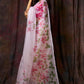 Floral Garden on Ivory White Organza Hand-painted Saree-037 - indeloom
