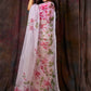 Floral Garden on Ivory White Organza Hand-painted Saree-037 - indeloom