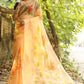 Eclusive Florals on Organza Hand-painted Sari-030 - indeloom