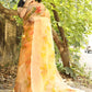 Eclusive Florals on Organza Hand-painted Sari-030 - indeloom