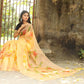 Eclusive Florals on Organza Hand-painted Sari-030 - indeloom