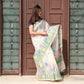 Exclusive Off White Multicolor Tulips Silk Jamdani Saree-035 - indeloom