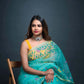 Cyan Floral Garden Silk Jamdani Saree-034 - indeloom
