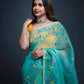 Cyan Floral Garden Silk Jamdani Saree-034 - indeloom