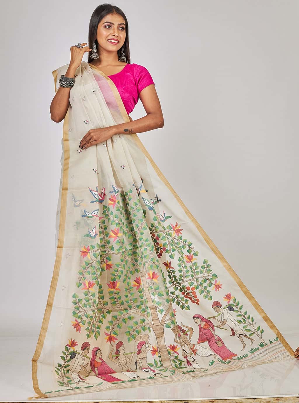 Tree Of Rural Life Silk Jamdani Saree(Pre-Order)-019