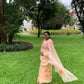 Poppies on Orange Peach-Organza Hand-painted Sari-028