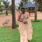 Poppies on Orange Peach-Organza Hand-painted Sari-028