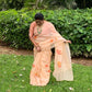 Poppies on Orange Peach-Organza Hand-painted Sari-028